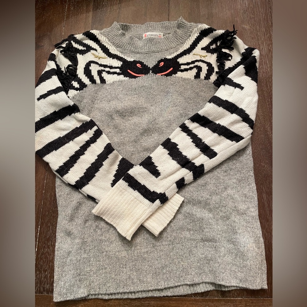 J.Crew Crewcuts Grey Zebra Kissing Fringe Sweater - Size 10
